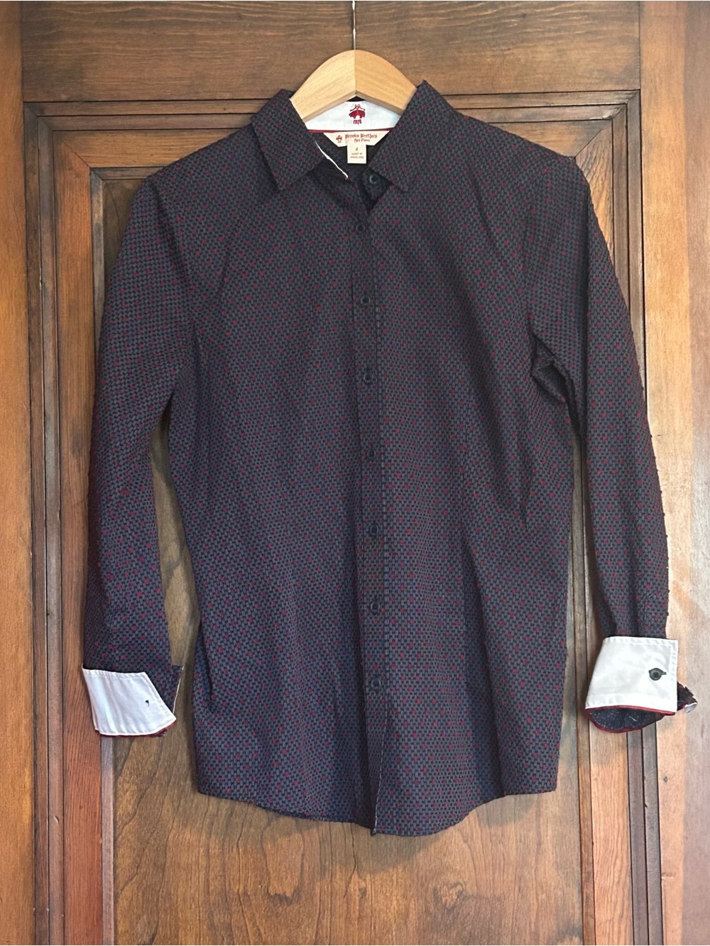 Brooks Brothers Red Fleece Size 4 Navy Red Print Button Down Shirt